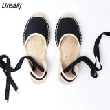 for women Hemp Rope Bottom Ladies Sandals Flat Shoes Women Strappy Fisherman Sandals Women Spring and Summer Lace