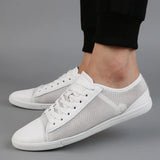 Genuine Leather Men's Flats shoes Leisure Trend Korean Version Solid black White summer breathable Men Casual