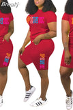 Summer Shorts Tracksuit Set Pink Letter Print Top Biker Shorts Suits Sport Casual Two Piece Set Bodycon Outfits