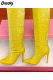 Women's High Boots Pointed Toe Slip-on Long Boots Women Demonia Boots High Heels Sexy Stiletto Ladies Party Shoes