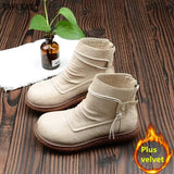 Female Literary Retro Big Head Doll Shoes Japanese Style Thick-Soled Plus Velvet Comfort Women Boots Casual Ankle