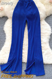 Fashion Women Long Pants Solid High Elastic Waist Full Length Split Leg Trousers 2023 Spring Autumn Casual Female