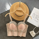 Rhinestone Decoration Crop Tops for Women Sexy Corset Tank Top Luxury Sparkle Push up Bra Fashion Club Outfits New