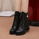 Sale Women Boots Lace Up Flat Biker Combat Wine Red Boots Shoes Buckle Woman Botas Women Boots 2023