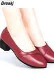 Women Mid Heel Shoes Office Lady Pumps PU Leather Black Basic Square Heeled Spring Autumn Loafers Female Zapatos Tacones