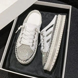 Women Crystal Shoes 2023 spring Fashion Bing Lace Up Ladies Casual Shoes Comfortable Round Toe Platform Sneakers white