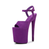 Sales 2023 New Style Suede Sexy 20cm Women Sandals High Heels Open Toe Buckles Nightclub Party Women Shoes Apricot Size