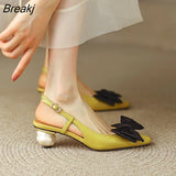 Women's Sandals New Retro Women Pumps Spring Summer Butterfly-Knot High Heels Basic Casual Square Toe Shoes Woman Strange