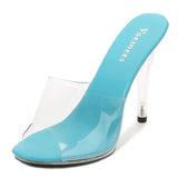 Summer Women Shoes New Fashion Leopard Print Slippers Crystal Open Toed Sandals Women Sexy Transparent Heel 11cm High