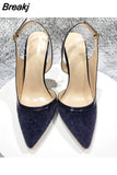 Women black horsehair design pointed toe 8cm 10cm 12cm high thin heels pearl buckle straps fashion sexy cozy shoe BM052