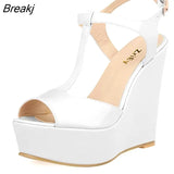 Women Wedge Sandals 2023 Peep Toe Buckle Shoes Woman Platform Canvas Wedges Fashion Summer Super High Heel