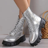 Boots Women Mid Calf new Autumn Winter Lace-up Ladies Chelsea Zipper Botas Mujer Boots Sports Platform Heel Ladies