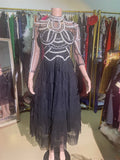 Black Half-High Collar Beaded Long Sleeves And Tenders To Puffy Long