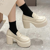 Black White Chunky Platform Loafers Women 2023 Autumn Thick High Heel Pumps Woman Slip On Pu Leather Goth Shoes