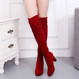 Women Lace Nubuck Flat Heels Winter Snow Boots Shoes Women's Flock Plush Padded Winter Long Riding Motorcycle Boots