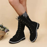 Mujer Women's Winter Side-pull Lace-up Knitted Mid-tube Boots Low-heeled Round-toe Boots High-quality Winter Warm Boots