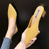 2023 with Heel Slides Pointed Toe Shoes Mules Women's Slippers and Ladies Sandals Black Outside Non Slip Korea Style 39