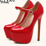 2023 Spring Autumn Women Platform Pumps Black Round Toe Buckle Strap 17CM Super High Heels Pole Dance Shoes Stiletto