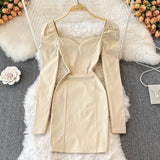 Women Elegant Square Neck Long Sleeve Bodycon Mini Dress 2023 Fashion Spring Slim Party Club Dress Vestidos Fashion