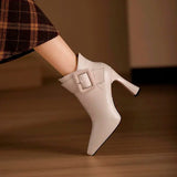 Hot Sale Ladies Shoes Ankle Women's Boots Elegant Modern Boots Women Solid Buckle Zipper Pointed Toe High Heel Female