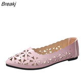 Women Hollow Flats Sandals Soft Ballet Shoes Female Fashion Casual PU Flats Slip On Breathable Comfort Ladies