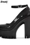Women's Fashion White Platform Pumps Super High Heels Buckle Sexy Mary Jane Shoes Women Goth Platform Heel Party Shoes