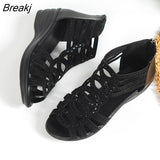 Women's Sandals Fashion Retro Open Toe Wedge Sandals PU Zipper Leisure Platform Female Shoes Ladies Sandals Low