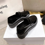New Fashion Patent Leather Loafers for Women Shoes Square Heel Slip on Office Lady Shoes Loafers Chaussure