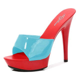 Women Slipper 2023 Summer Fine Heel 13cm Shoe Slipper Platform Patent leather Pumps Sexy Shoes Stripper Hihg Heels