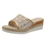2023 New Fashion Striped Platform Slippers Women Summer Canvas Wedge Sandals Woman Plus Size Non Slip Casual