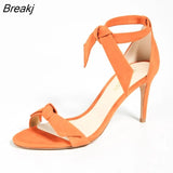 2023 New Open Toe Bow Ankle Strap Women Sandals High Heels Ladies Shoes Buckle 9cm Mid Heel Summer Sandal Plus