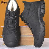 Leather Shoes Men Boots Thick Sole Warm Plush Snow Boots Non-slip Mens Ankle Boots Cotton Winter Footwear