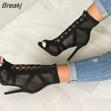 Summer Women Ankle Boots Handmade Genuine Leather Hollow out Sandals Wedge Women's Shoes Soft Bottom Women Boots