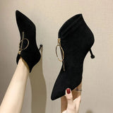 Heeled Female Ankle Boots Stripper Pole Very High Heels Booties Sexy Suede Short Shoes for Women Pointed Toe Hot