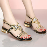 Fashion Wearing Diamond Sandals Women's Summer Crystal Leather Comfortable And Non-Skid With Flat-Soled