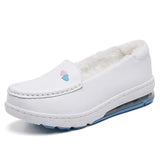 Woman Nurse Flat Shoes Fashion White Slip on Comfort Moccains Shoes Warm Plush Loafers Women Wedge Platform Sneakers
