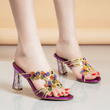 Slippers Full Of Diamond High Heels Women's New Fashion Thick Heels Wear Fashionable Sexy Slippers In The Summer Of