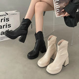 Chunky Platform Ankle Boots for Women Fashion Zipper High Heels Short Booties Woman Pu Leather Autumn Winter