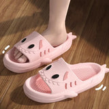 New Summer Cartoon Shark Slippers for Women Non Slip Home Bathroom Slides Woman 2024 Soft Sole Flat Flip Flops