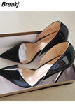 black bling classic shoes 8cm 10cm 12cm high thin heels plus size 33-45 pointed toe office concise cozy pump QP188