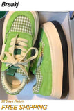 Cute Big Head Bread Shoes Women's 2023 Autumn Matcha Green Woven Houndstooth All-match Thick Bottom Platform Shoes
