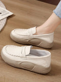 Footwear Low Leather High on Platform Shoes for Women Loafers White Casual Daily Routine Autumn Offer Korean Fashion