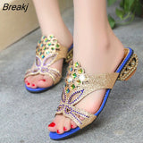 Summer Fashion Women's Sandals Color Water Drill Slippers Woman Strange Heel Large Size 40 41 Female Hollow Out Flip