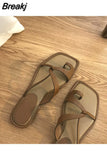 Summer Roman Women Slippers Fashion Comfort Flat Fashion Casual Beach Ladies Sandals Black Design Cross Lace Up