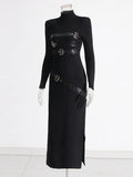 Spring 2025 New Personality Trend Wind Collar Splicing Design Sense Slim Thin Long Sleeve Dress