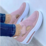 Breakj Large-Size Flying Breathable Leisure Single Shoe Slope Hed Thick Sole Hollow Magic Sticker Round Head Low Female Single