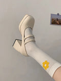 Word With High Heels For Women With Single Shoes 2024 Spring New Korean Version Of Thick Soles, Thick Heels, Square Heels, Retro Mary Jane