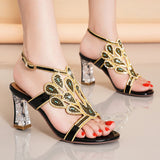 High-Heeled Sandals Women's Water Diamond 2024 Summer New French Girls' Gentle Shoes Thick-Heeled Leather Crystal Wedding