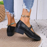 New Spring Women Pumps Plus Size Black T-strap Pointed Toe Buckle Mary Jane Shoes Women Casual Leather Shoes Zapatos