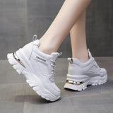 White PU Leather Chunky Sneakers Women Autumn Winter Platform Vulcanize Shoes Woman Thick Bottom Hidden Heels Sport
